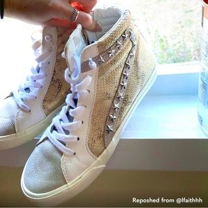 Vintage Havana High Top Fashion Sneakers -white grey gold snakeskin- size 7.5 US